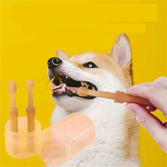 Soft silicone toothbrush and tongue scraper for dogs and cats