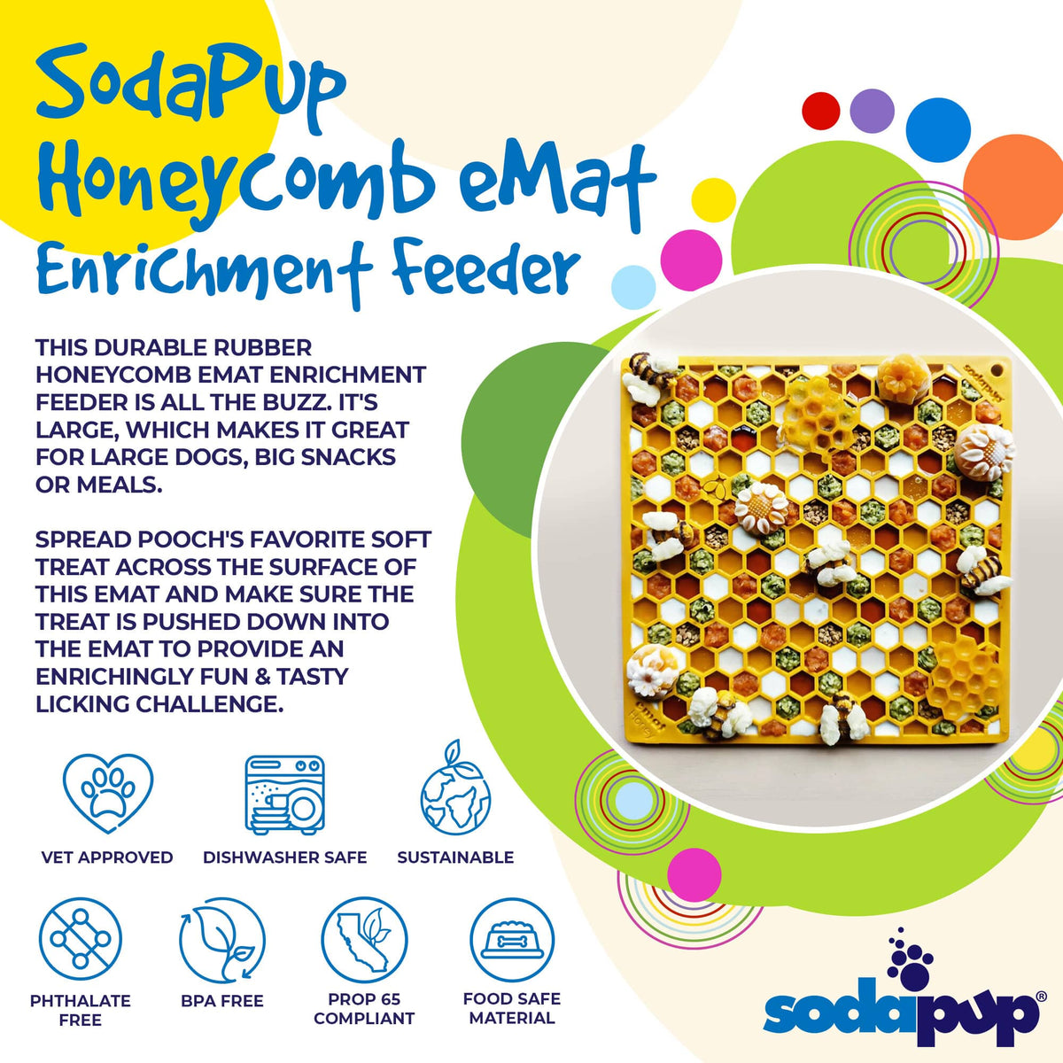 SodaPup Honeycomb eMat Lick Mat for Dogs & Cats – USA Made