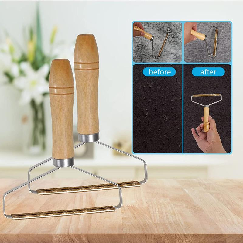Reusable wooden-handle pet hair remover tool - part of the Shedding Survival Kit
