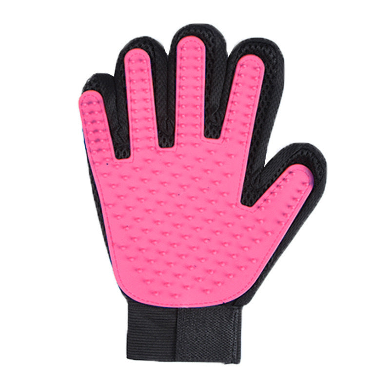 Single rose red silicone grooming glove shown flat