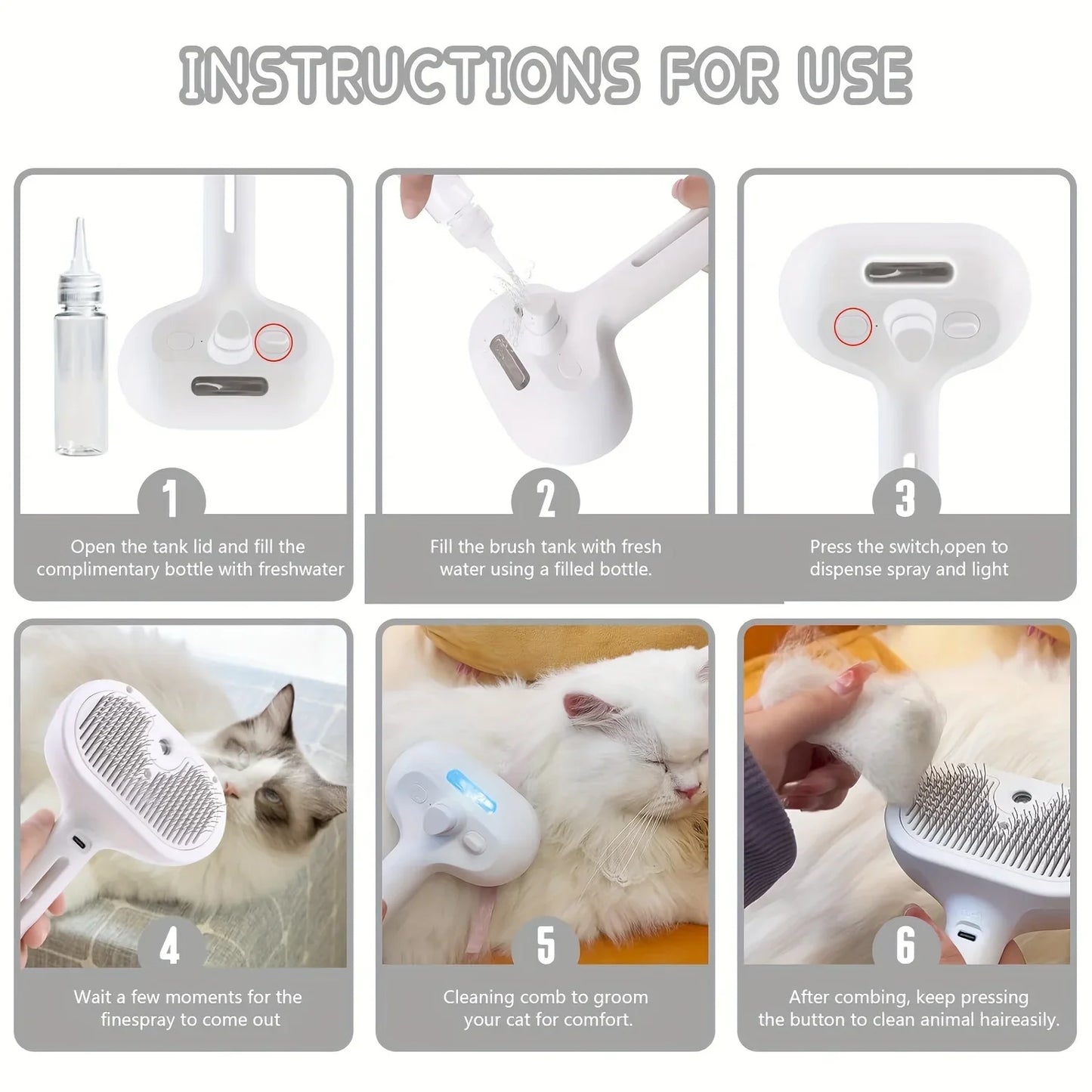 Self-Cleaning Mist Pet Brush – 3-in-1 Steam Grooming Comb for Cats & Dogs