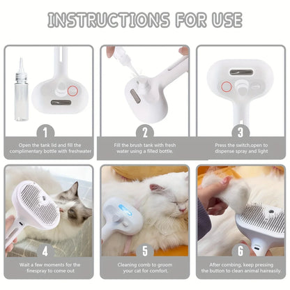 Self-Cleaning Mist Pet Brush – 3-in-1 Steam Grooming Comb for Cats & Dogs