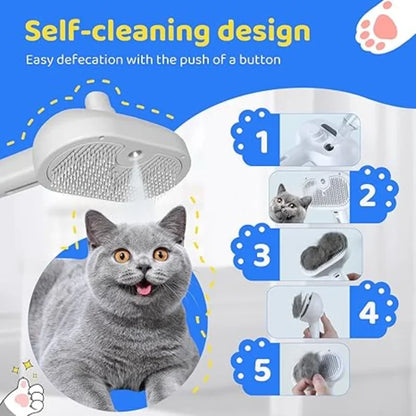 Self-Cleaning Mist Pet Brush – 3-in-1 Steam Grooming Comb for Cats & Dogs
