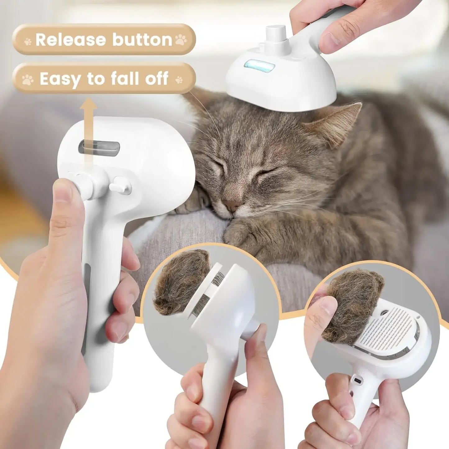 Self-Cleaning Mist Pet Brush – 3-in-1 Steam Grooming Comb for Cats & Dogs